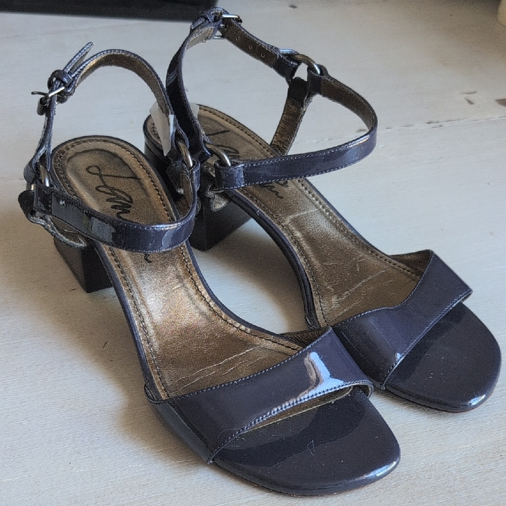 QLanvin Navy Blue Patent Leather Sandals